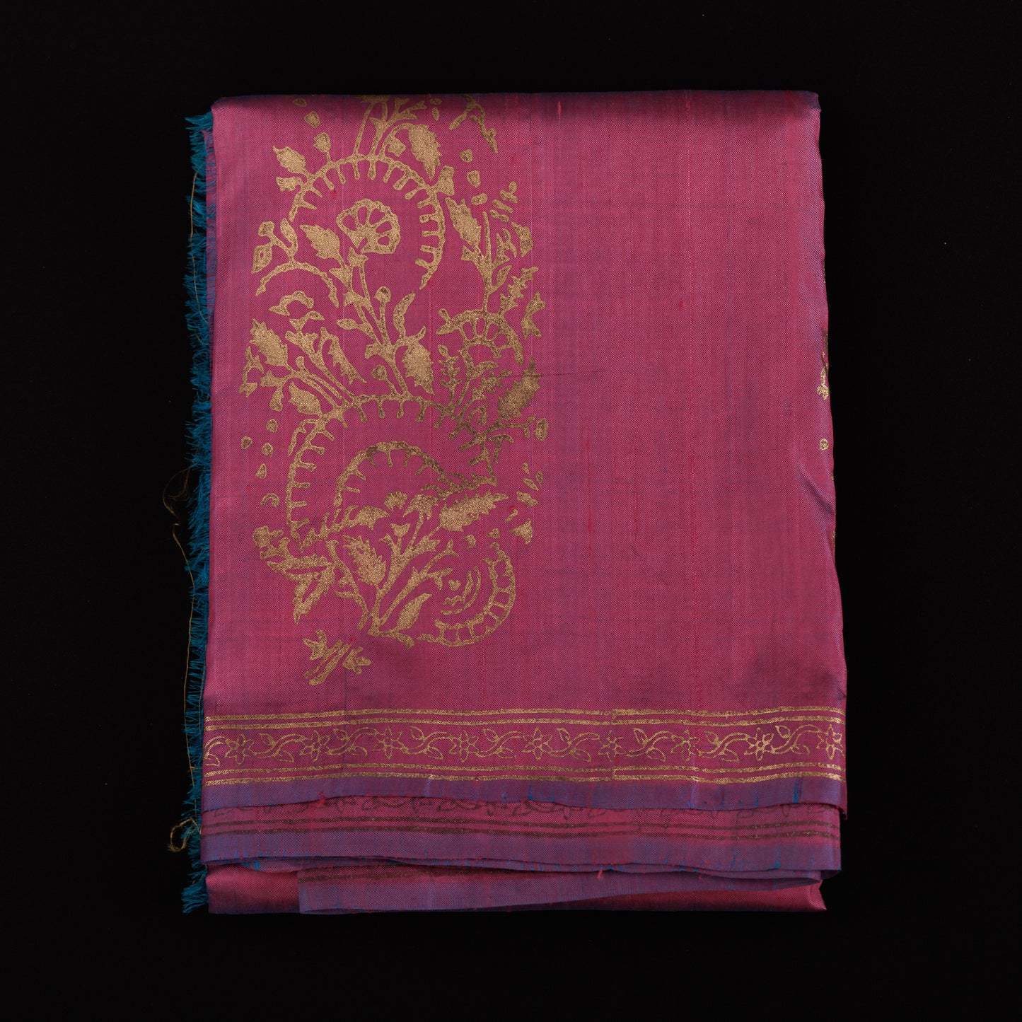 Bishnupur Katan Silk Saree | Gold Khari Hand Block Print | Statement Paisley Saree