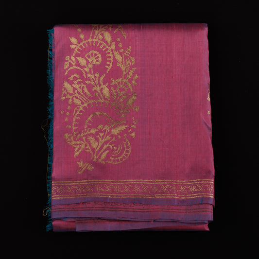 Bishnupur Katan Silk Saree | Gold Khari Hand Block Print | Statement Paisley Saree