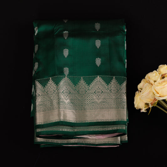 Green Kanjivaram Silk Saree | Silver Zari Wedding Wear | Pure Handloom Saree