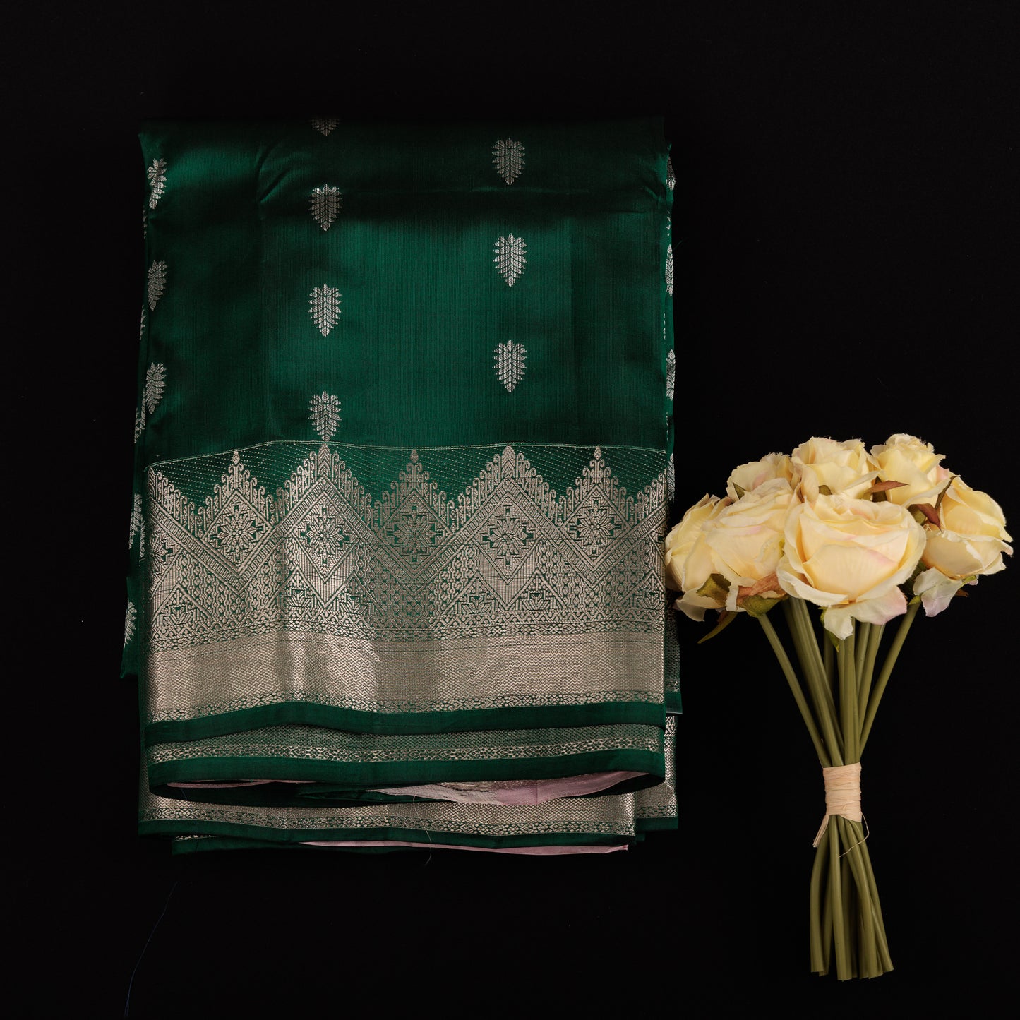 Green Kanjivaram Silk Saree | Silver Zari Wedding Wear | Pure Handloom Saree