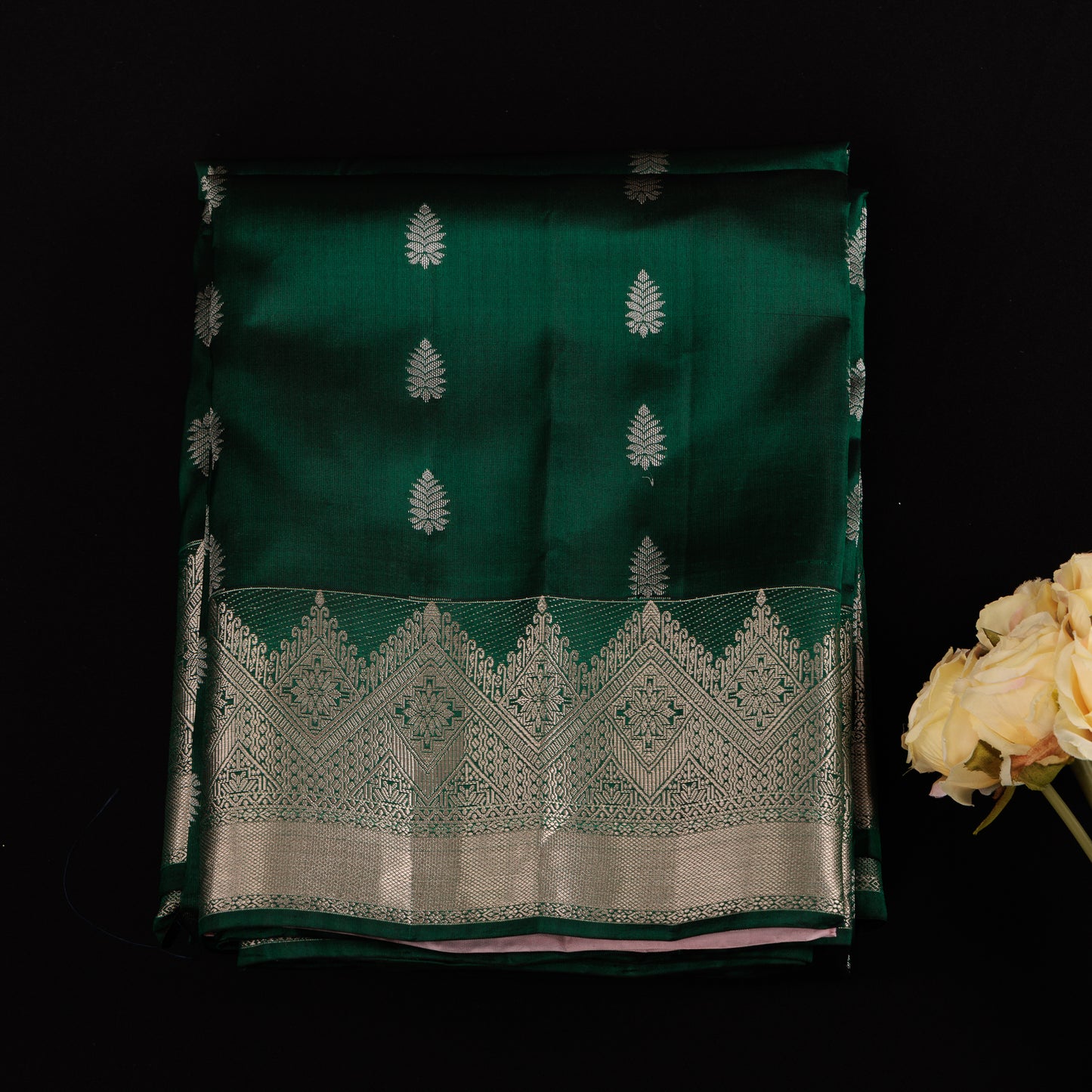 Green Kanjivaram Silk Saree | Silver Zari Wedding Wear | Pure Handloom Saree