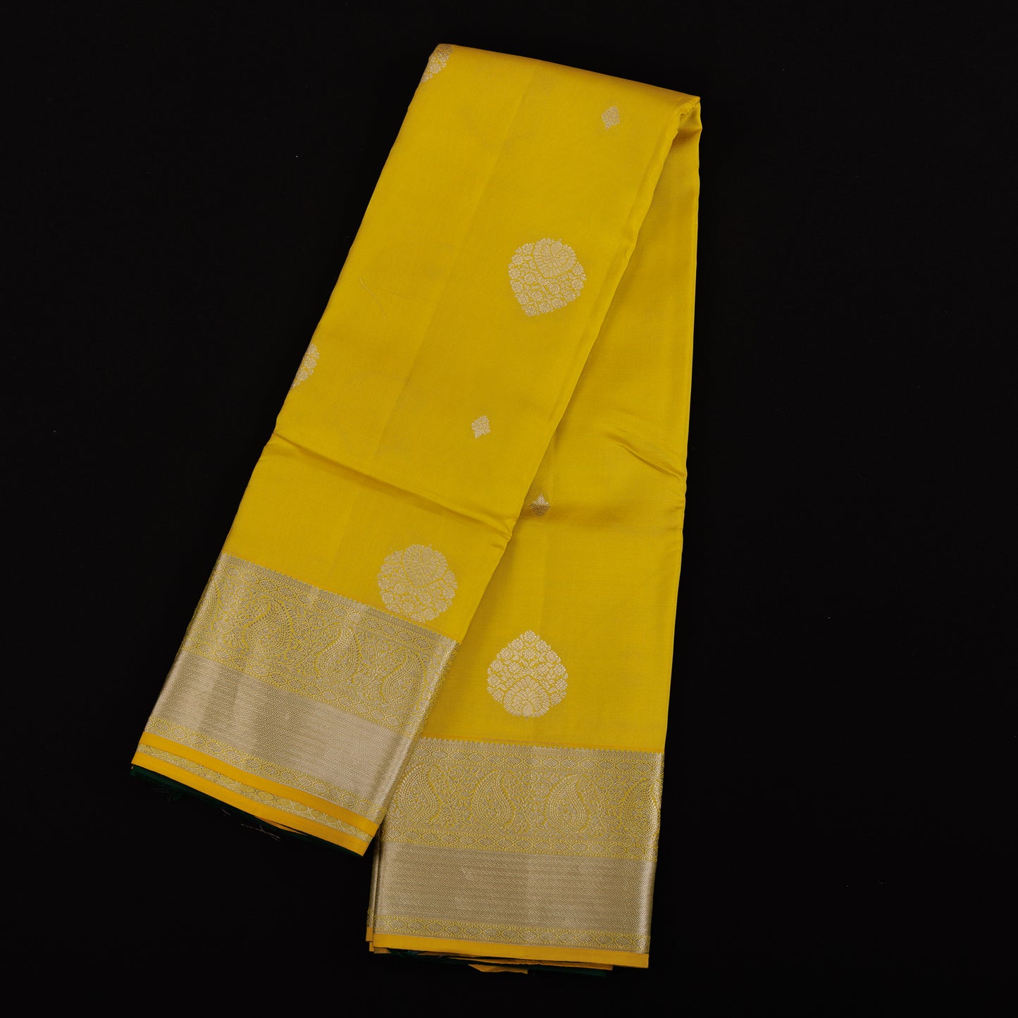 Lemon Yellow Kanjivaram Silk Saree | Silver Zari Wedding Wear | Handloom Pure Silk Saree