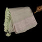Sage Green Pastel Banarasi Chiffon Saree with Silver Zari Border & Rich Tassels