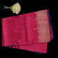 Pink Banarasi Raw Silk Saree | Blue Contrast Border | Wedding Silk Saree with Blouse