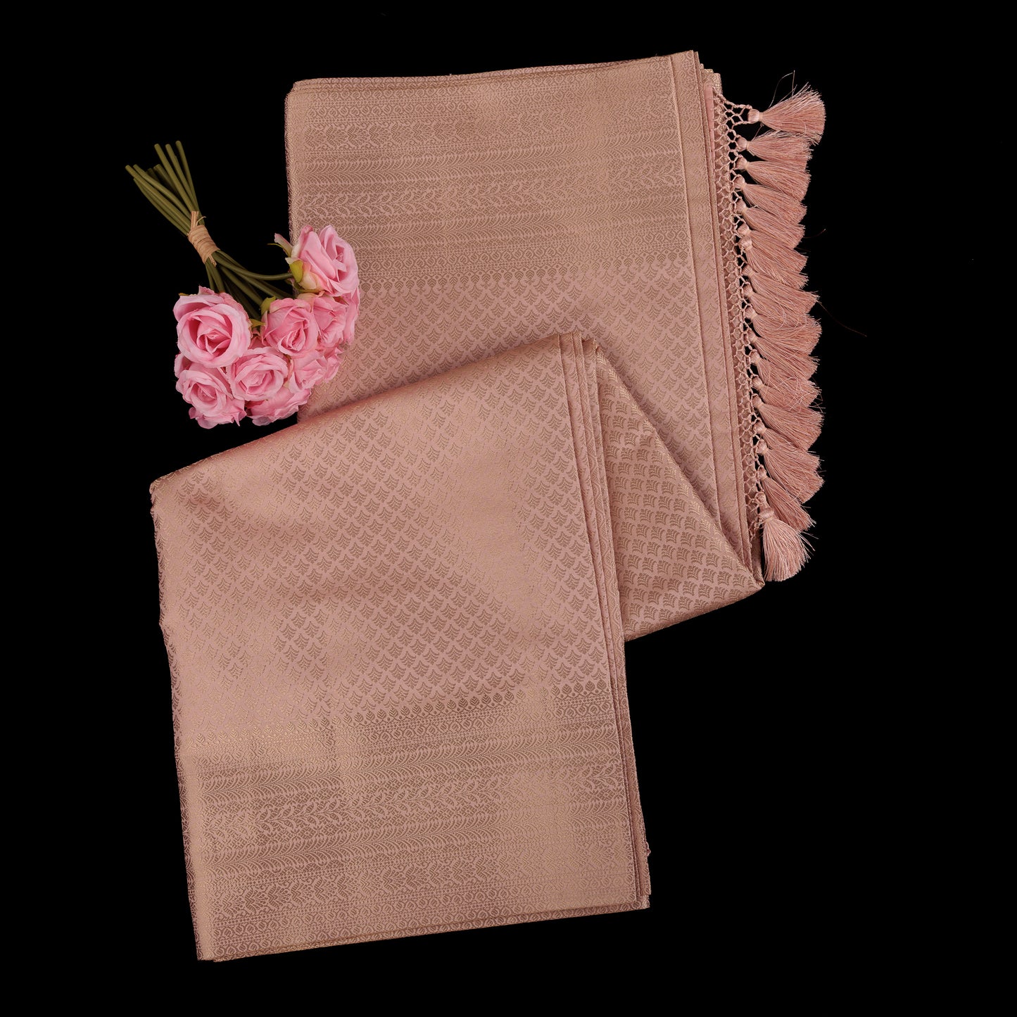 Pastel Pink Banarasi Brocade Saree | Rose Pink Silk Wedding Saree | Designer Banarasi with Tassels