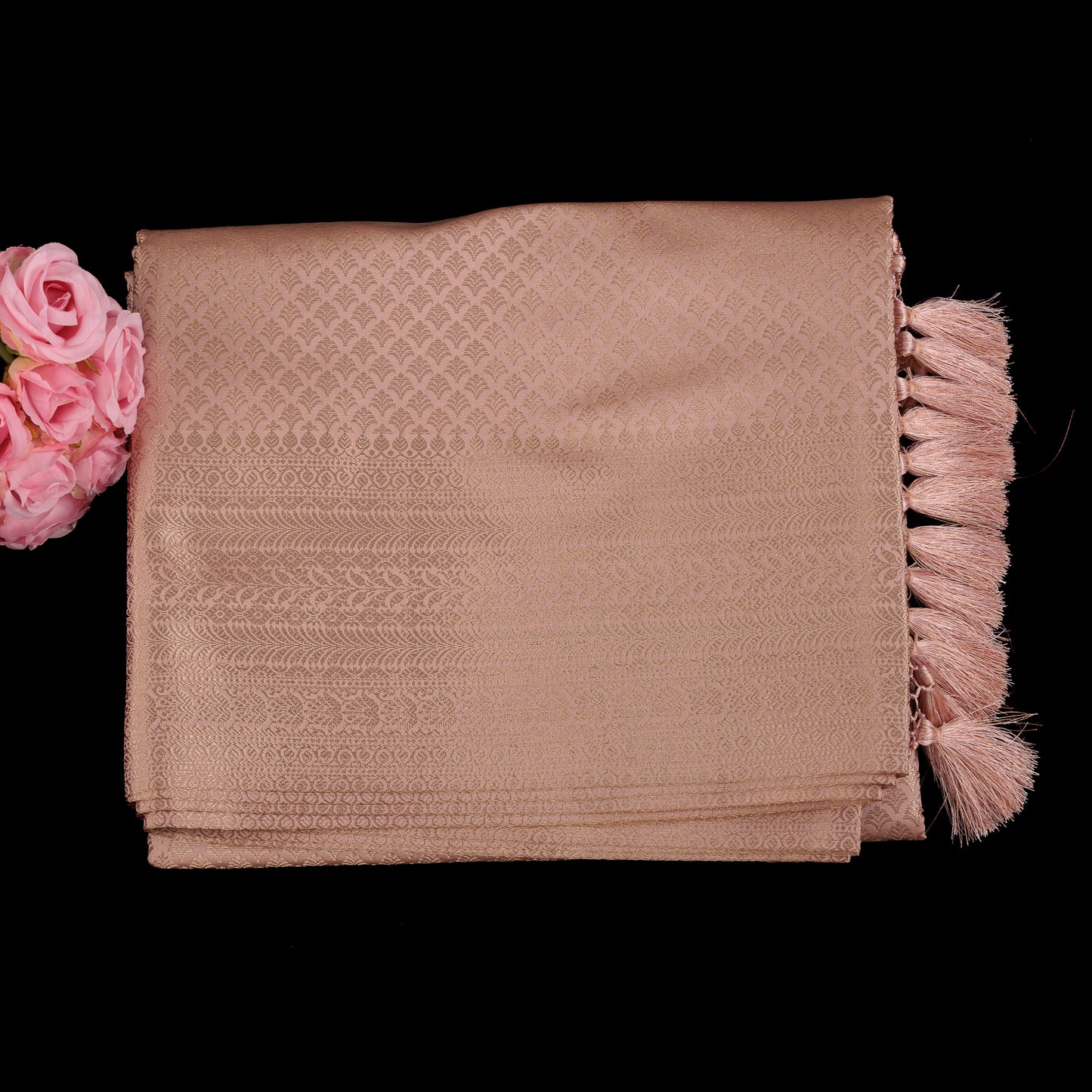 Pastel Pink Banarasi Brocade Saree | Rose Pink Silk Wedding Saree | Designer Banarasi with Tassels