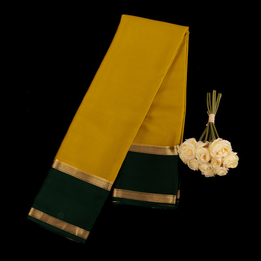 Yellow Green Mysore Silk Saree | Bottle Green Border | Pure Mysore Silk Wedding Saree