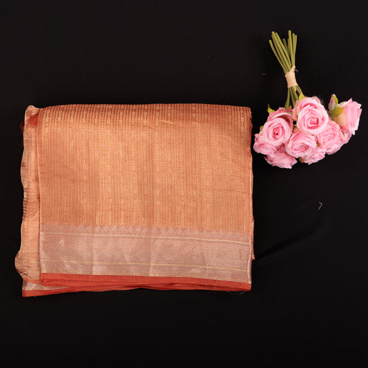 Nayanthara Tissue Silk Saree | Orange Golden Banarasi Tissue | Wedding & Celebrity Style Saree