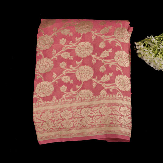 Pink Banarasi Georgette Saree | Khadi Georgette Water Zari Jaal | Wedding & Party Wear Saree
