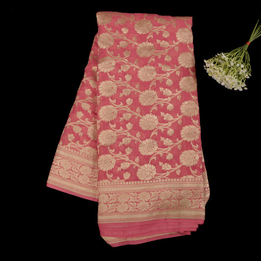 Pink Banarasi Georgette Saree | Khadi Georgette Water Zari Jaal | Wedding & Party Wear Saree