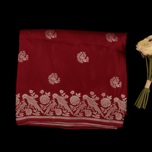 maroon-banarasi-semi-crepe-saree-gold-zari-bird-floral-border-wedding-wear