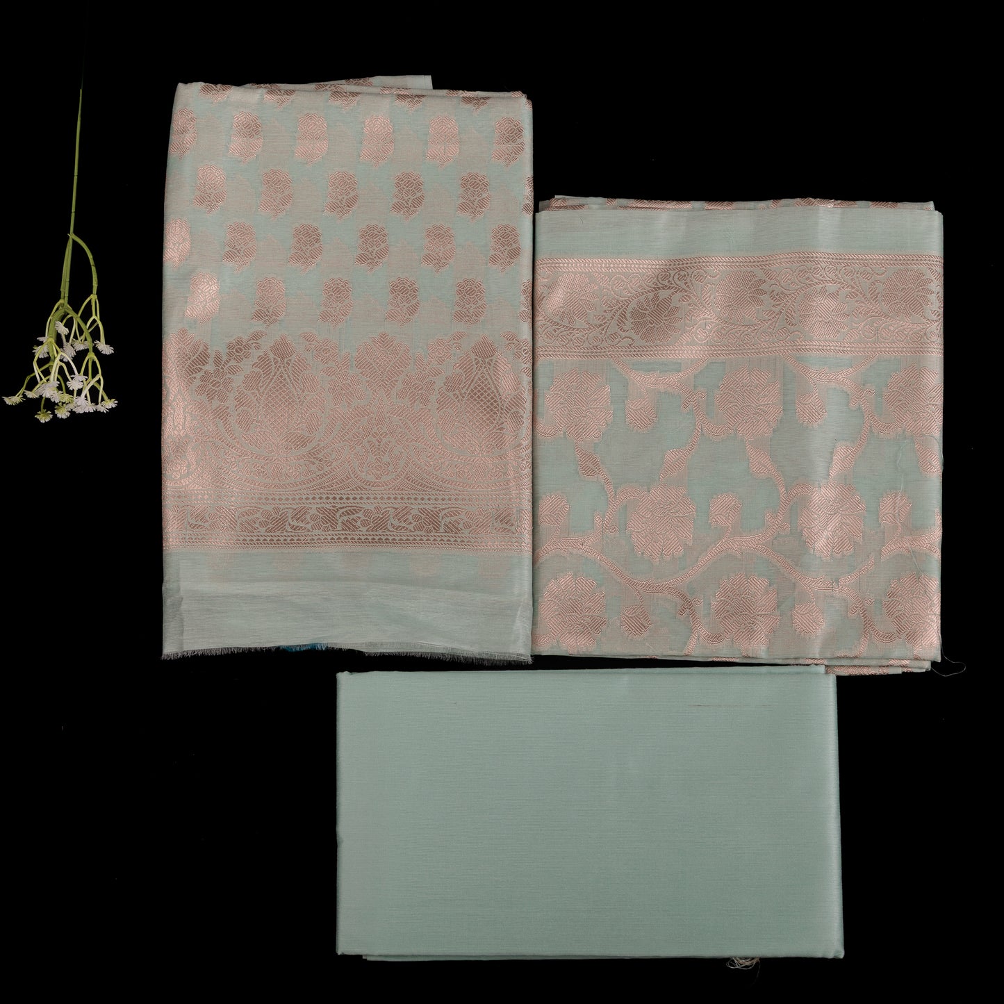 Mysore Silk Unstitched Suit | 3 Piece Silk Suit Set | Sea-Foam Green Wedding Suit for Women