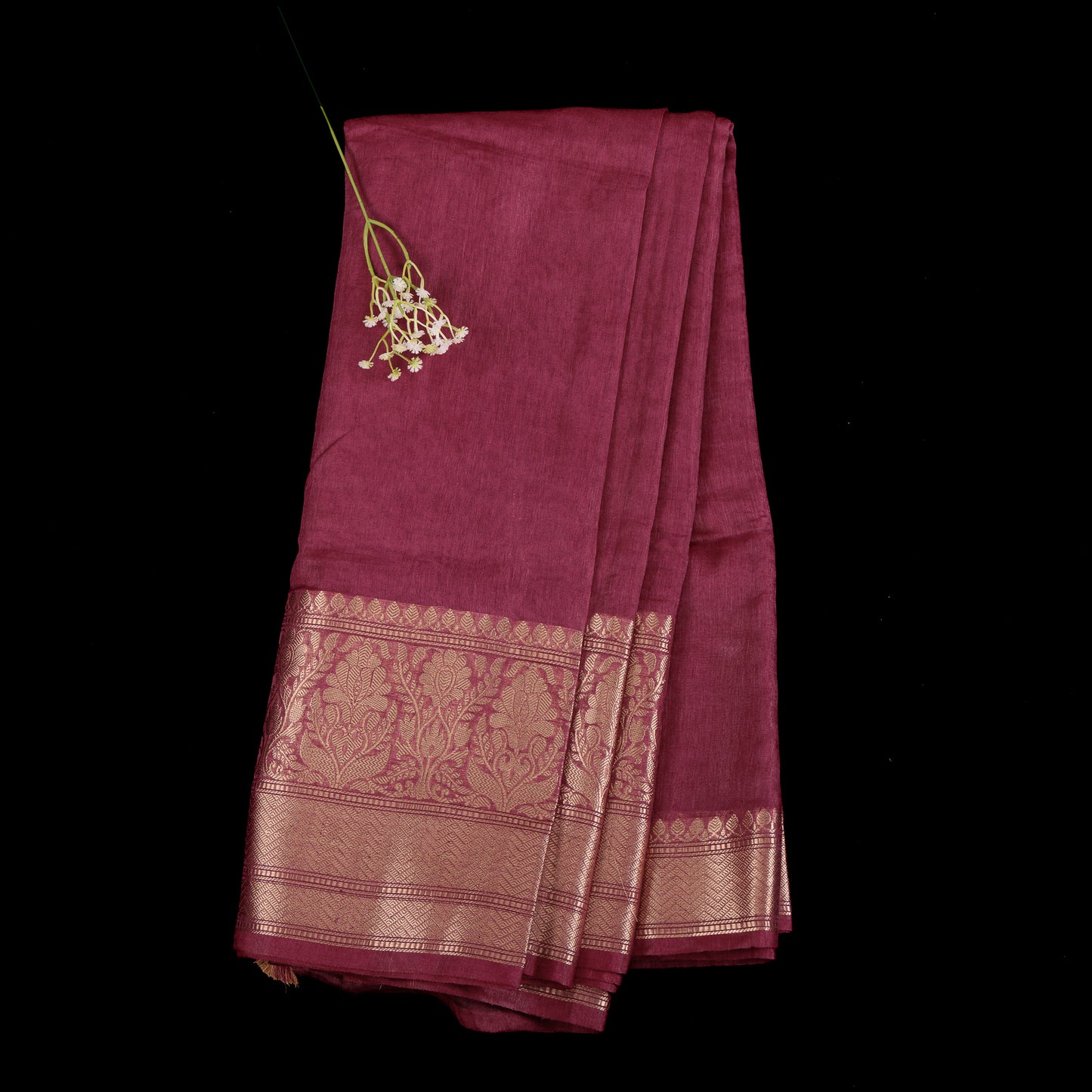 Wine Banarasi Linen Silk Saree | Gold Zari Border Linen Saree | Party Wear Banarasi Linen Collection