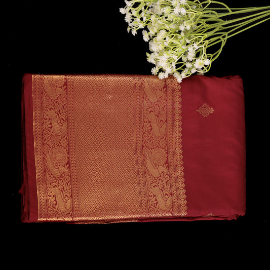 Maroon Kanjivaram Saree | Semi-Silk Wedding Saree with Gold Butis | Traditional South Indian Silk Saree