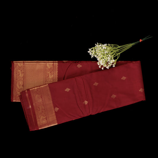 Maroon Kanjivaram Saree | Semi-Silk Wedding Saree with Gold Butis | Traditional South Indian Silk Saree
