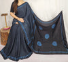 Black and blue Ajrak Modal Silk Saree | Traditional Hand Block Printed Ethnic Saree for Women