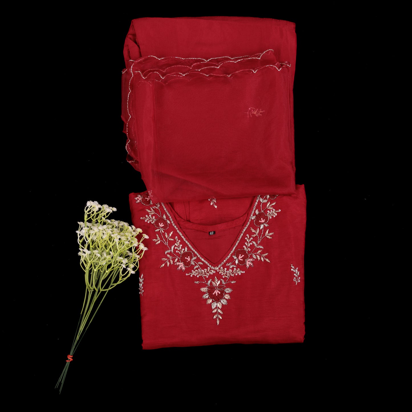 Red Dolo Silk Stitched Suit | Designer Embroidered Silk Suit Set | Women's Party Wear Red Salwar Kameez