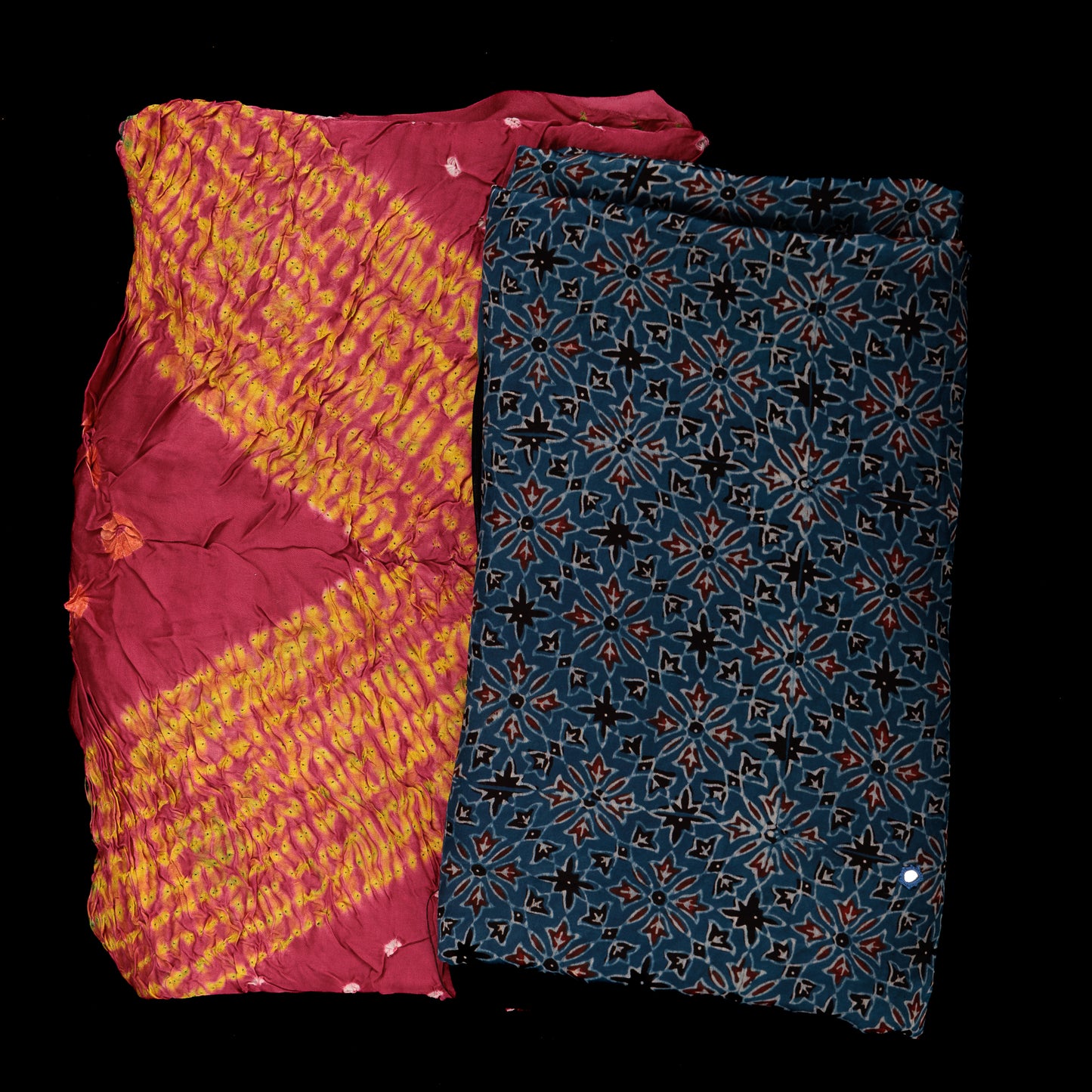 Shibori Modal Silk Suit | 2 Piece Unstitched Suit Set | Pink Shibori Top with Mirror Work Dupatta | Party Wear Silk Suit