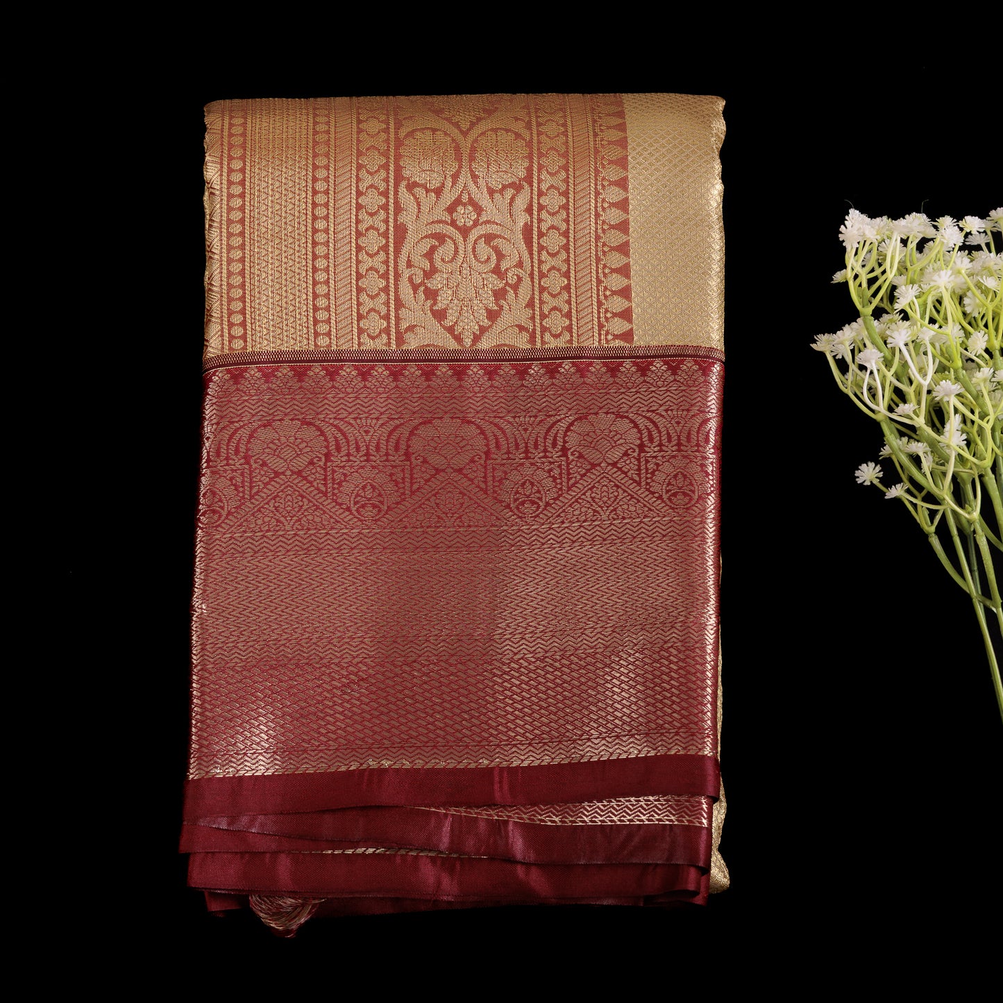 Gold Tissue Kanjivaram Saree | Semi-Silk Brocade Saree | Metallic Gold Wedding Saree | Kanjivaram Tissue Silk for Brides