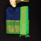Blue and Green Cotton Silk Saree | Gold Zari Border Silk Cotton | Festive Wear Blue Saree | Contrast Border Designer Saree