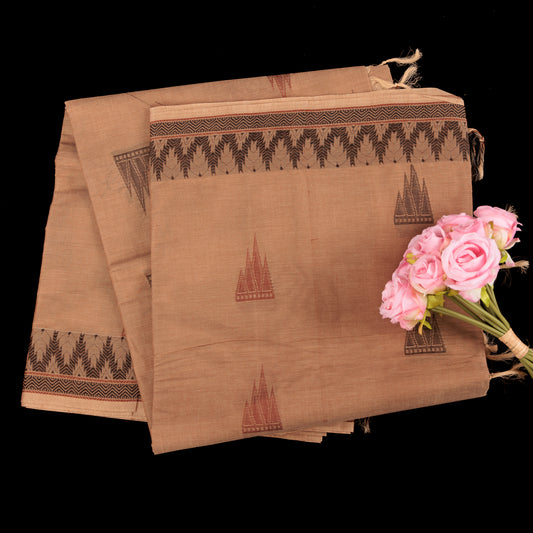 North East Cotton Silk Saree | Assam Inspired Handloom Saree | Fawn & Brown Tribal Motif Saree | Traditional North East Weave
