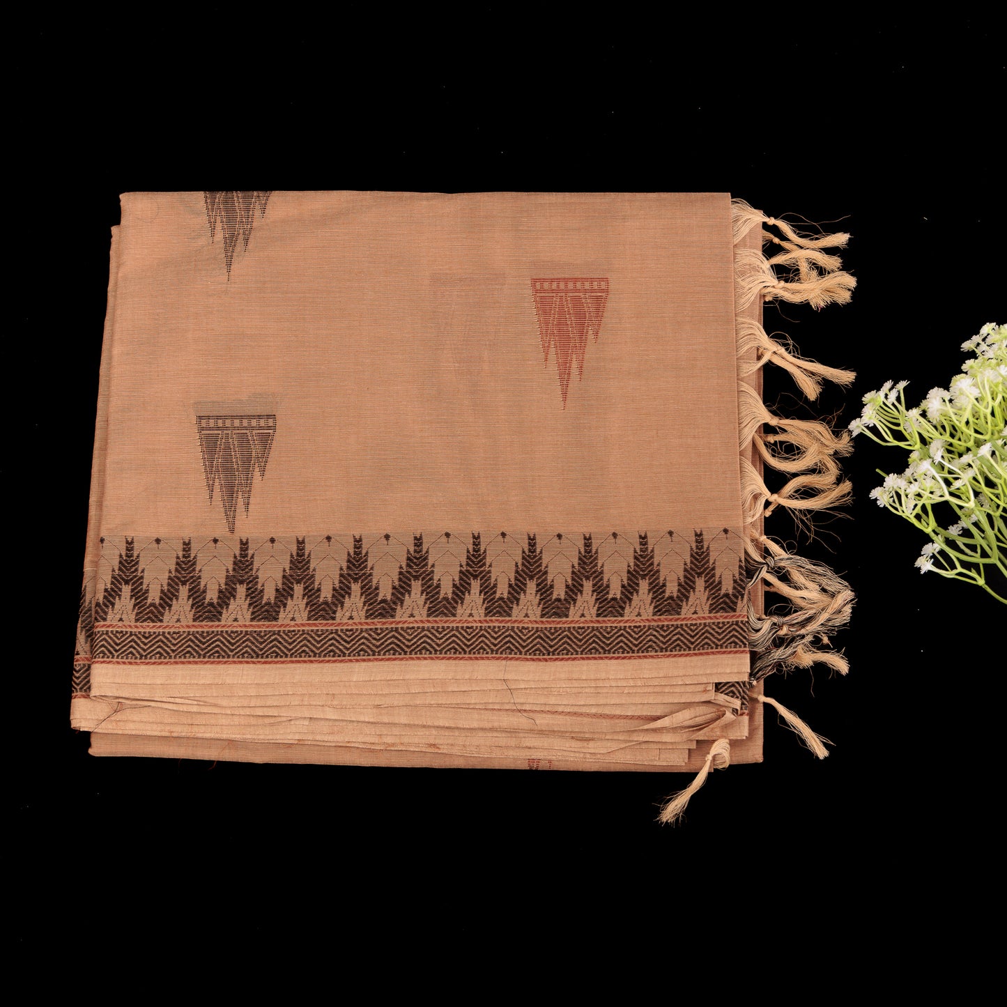 North East Cotton Silk Saree | Assam Inspired Handloom Saree | Fawn & Brown Tribal Motif Saree | Traditional North East Weave