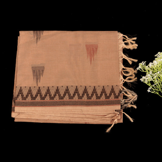 North East Cotton Silk Saree | Assam Inspired Handloom Saree | Fawn & Brown Tribal Motif Saree | Traditional North East Weave