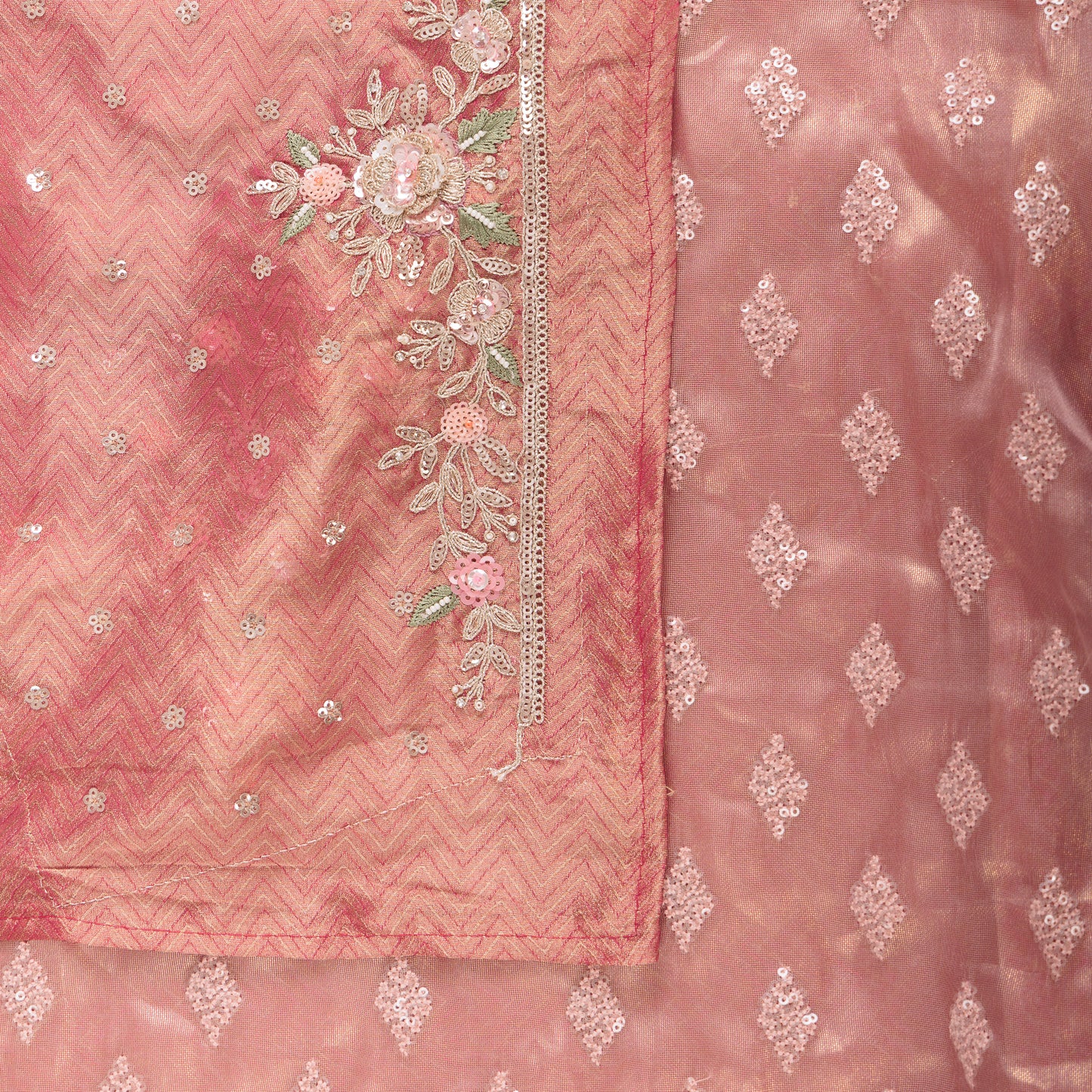 Pink Tissue Organza Saree | Pastel Pink Party Wear Saree | Hand-Embroidered Organza Silk | Designer Scalloped Border Saree