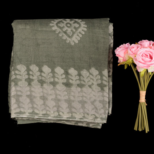 Olive Green Linen Saree | Linen Cotton Saree for Women | Silver Zari Work Linen Saree | Party Wear Olive Green Saree