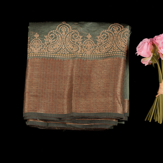 Green Cotton Silk Saree | Self Design Thread Work Saree | Forest Green Embroidered Saree | Traditional Cotton Silk for Party Wear