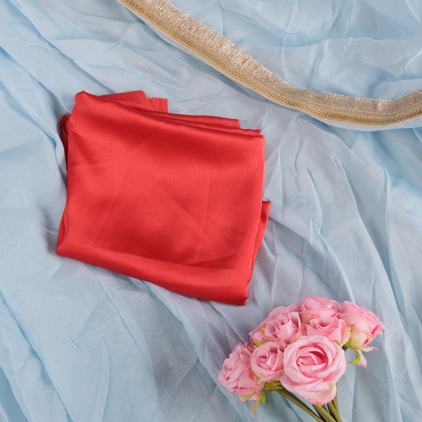Beautiful Blue lace trimmed Viscose Organza| Ready to Wear