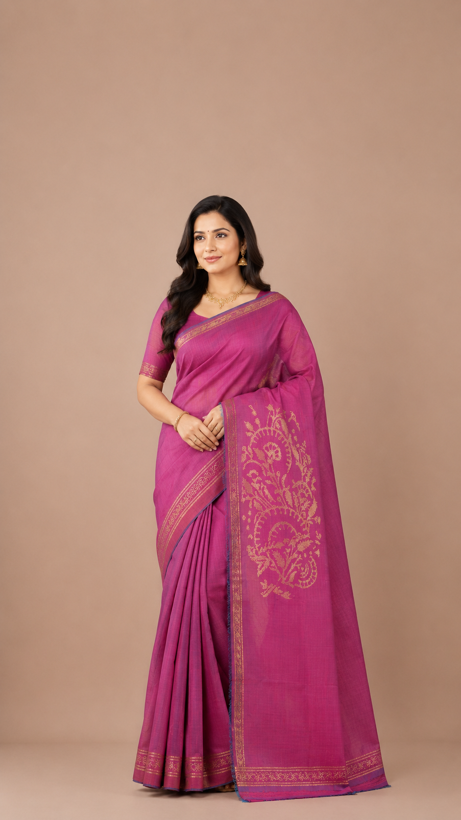 Bishnupur Katan Silk Saree | Gold Khari Hand Block Print | Statement Paisley Saree