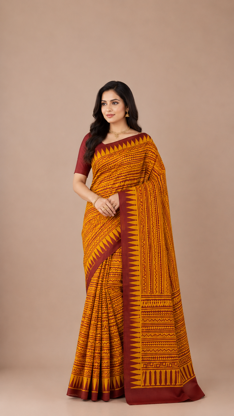Bishnupuri 3-Ply Silk Saree | Handblock Printed Pure Silk | Festive