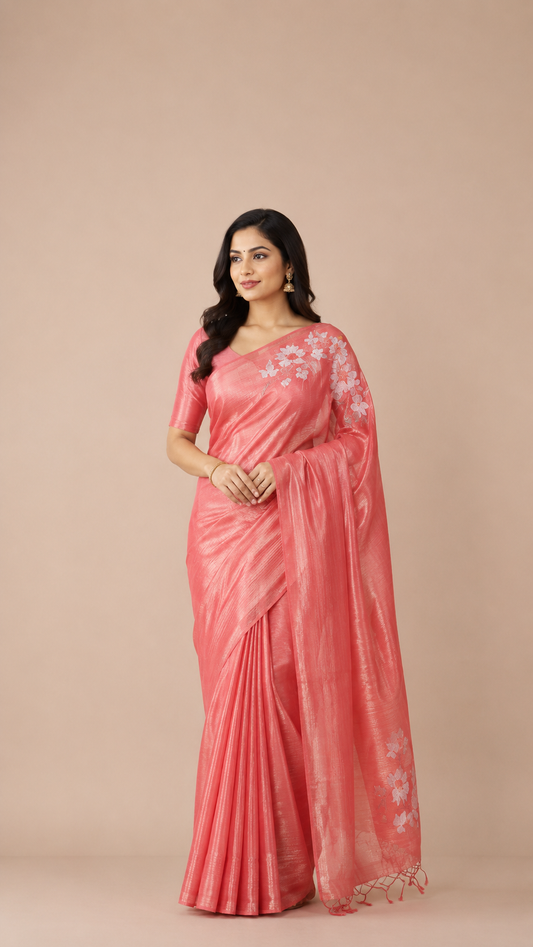 Gorgeous Matka Silk in peach with beautiful border