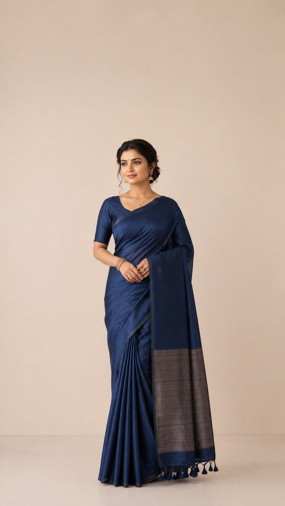 Navy Blue Matka Silk Saree