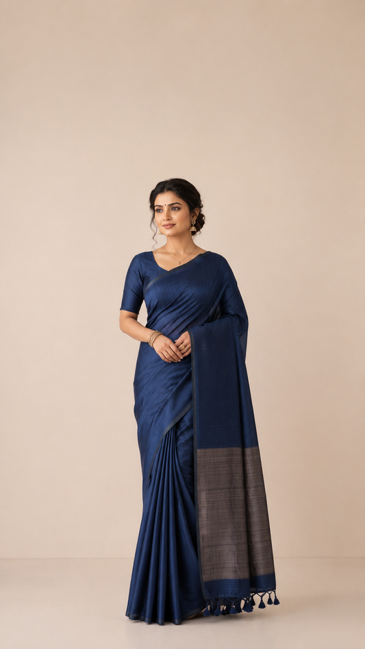 Navy Blue Matka Silk Saree
