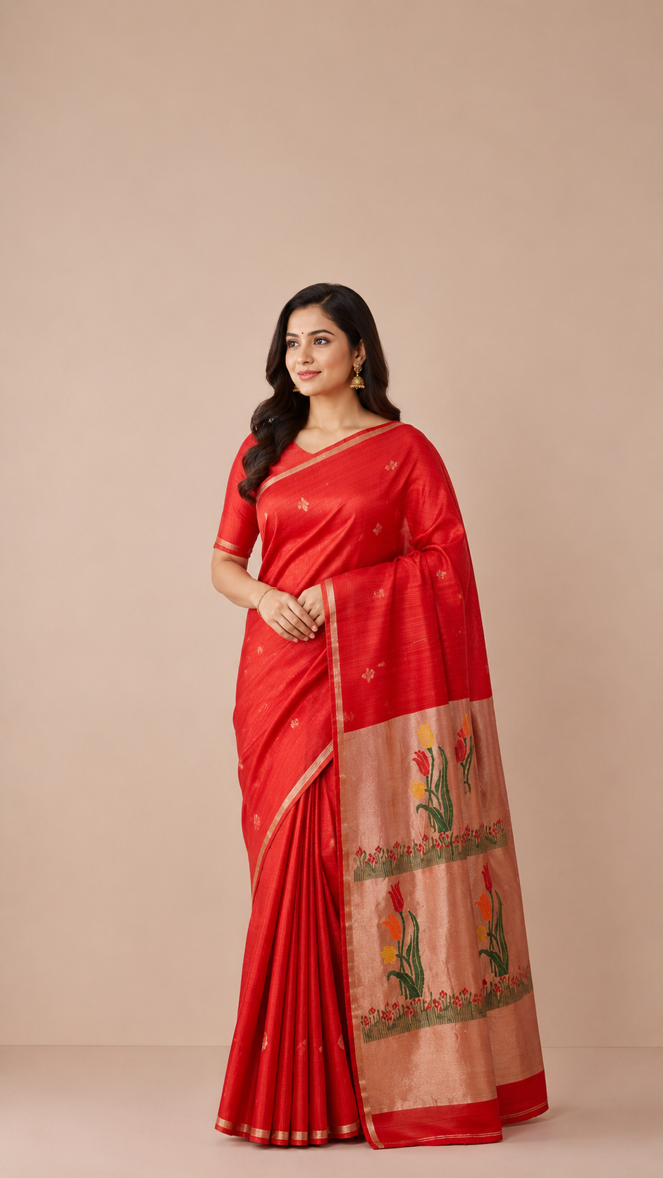 Gorgeous Matka Silk in Red with Jamdani weaving with Paithani Pallu