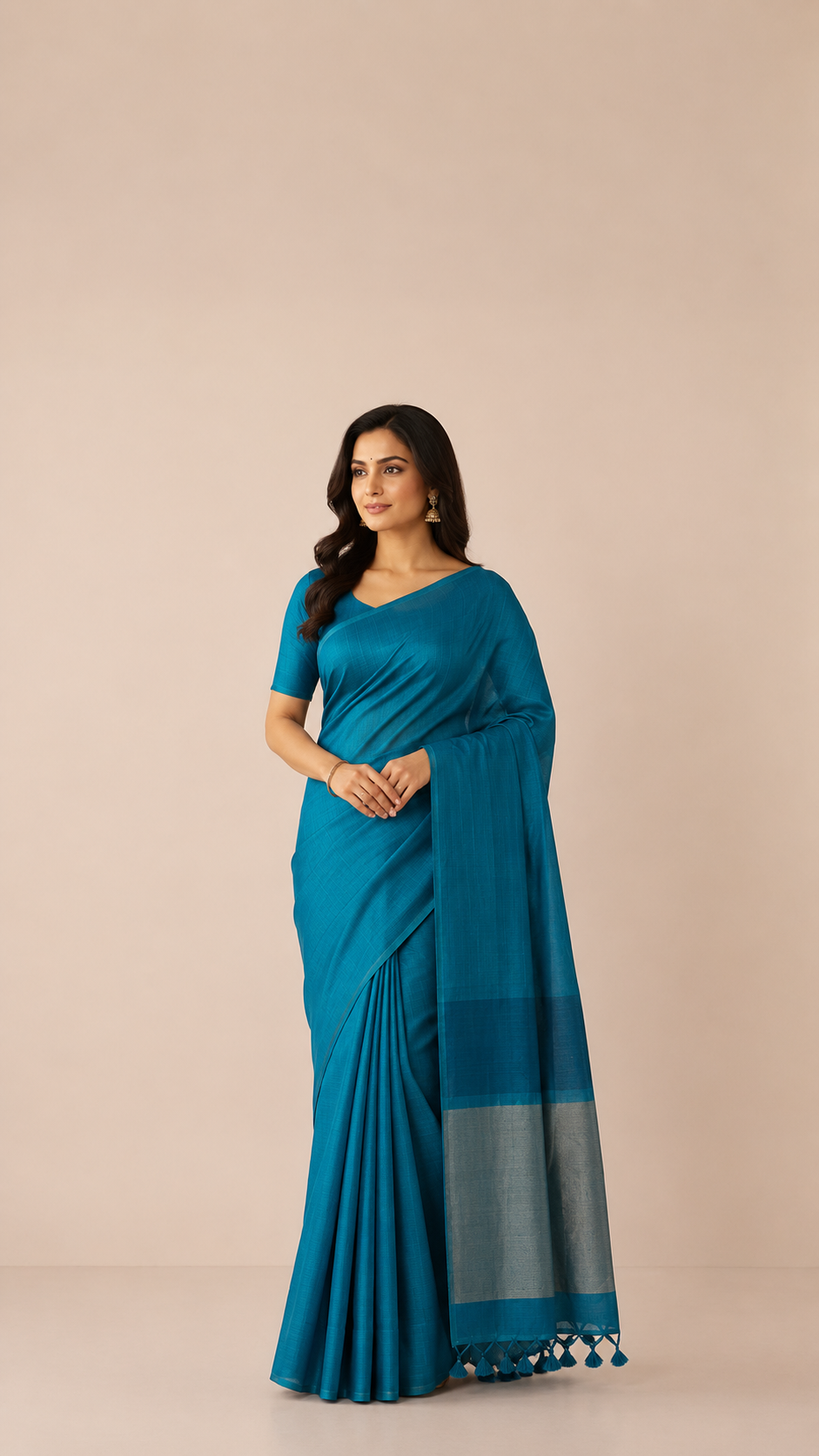 Teal Blue Matka Silk Saree