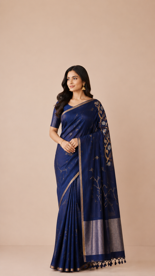 Muslin silk Saree in Blue