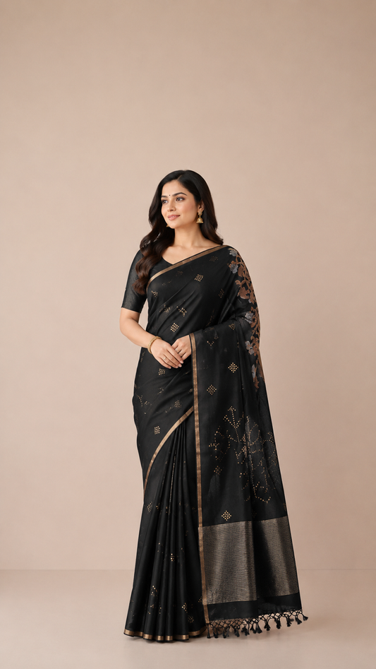 Muslin silk Saree in Black