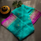 Blue and Pink Banarasi Georgette saree with silver zari work