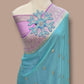 Blue and Pink Banarasi Georgette saree with silver zari work