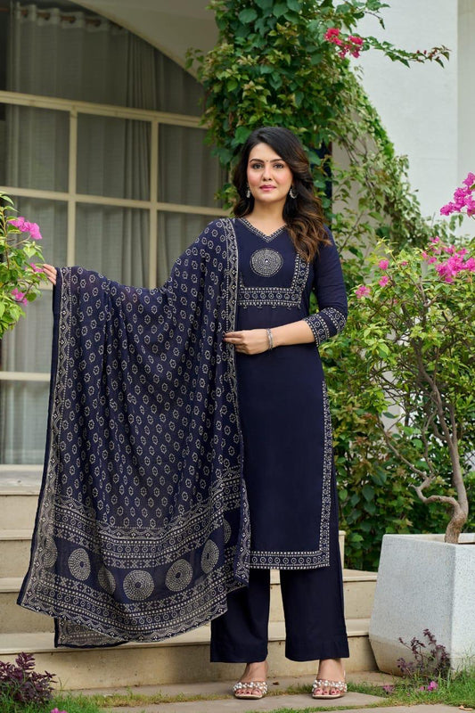 Blue Mandala Matrix Cotton Dupatta Set