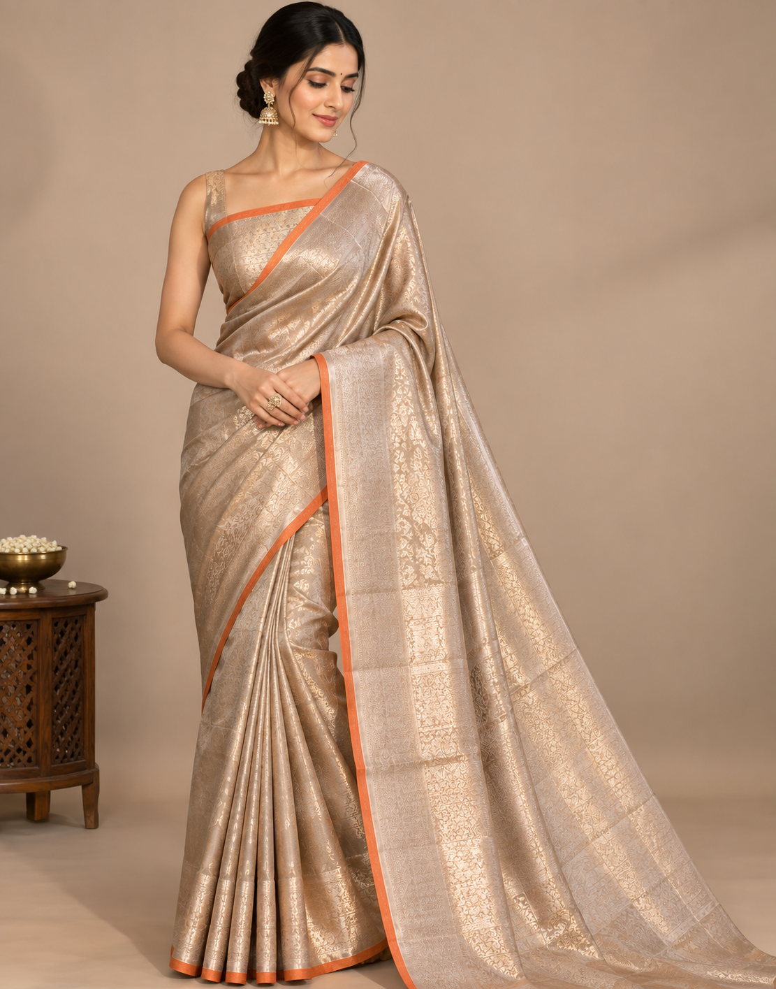 Pure Kora Tissue Tanchui Handloom Banarasi Saree