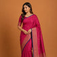 Pink Banarasi Raw Silk Saree | Blue Contrast Border | Wedding Silk Saree with Blouse