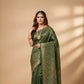 Pure Khaddi Crepe Georgette Banarasi Handloom Saree-Brocade in Bottle Green