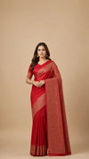Red Banarasi Crepe Silk Saree | Pure Silk Gold Zari Wedding Saree | Designer Party Wear