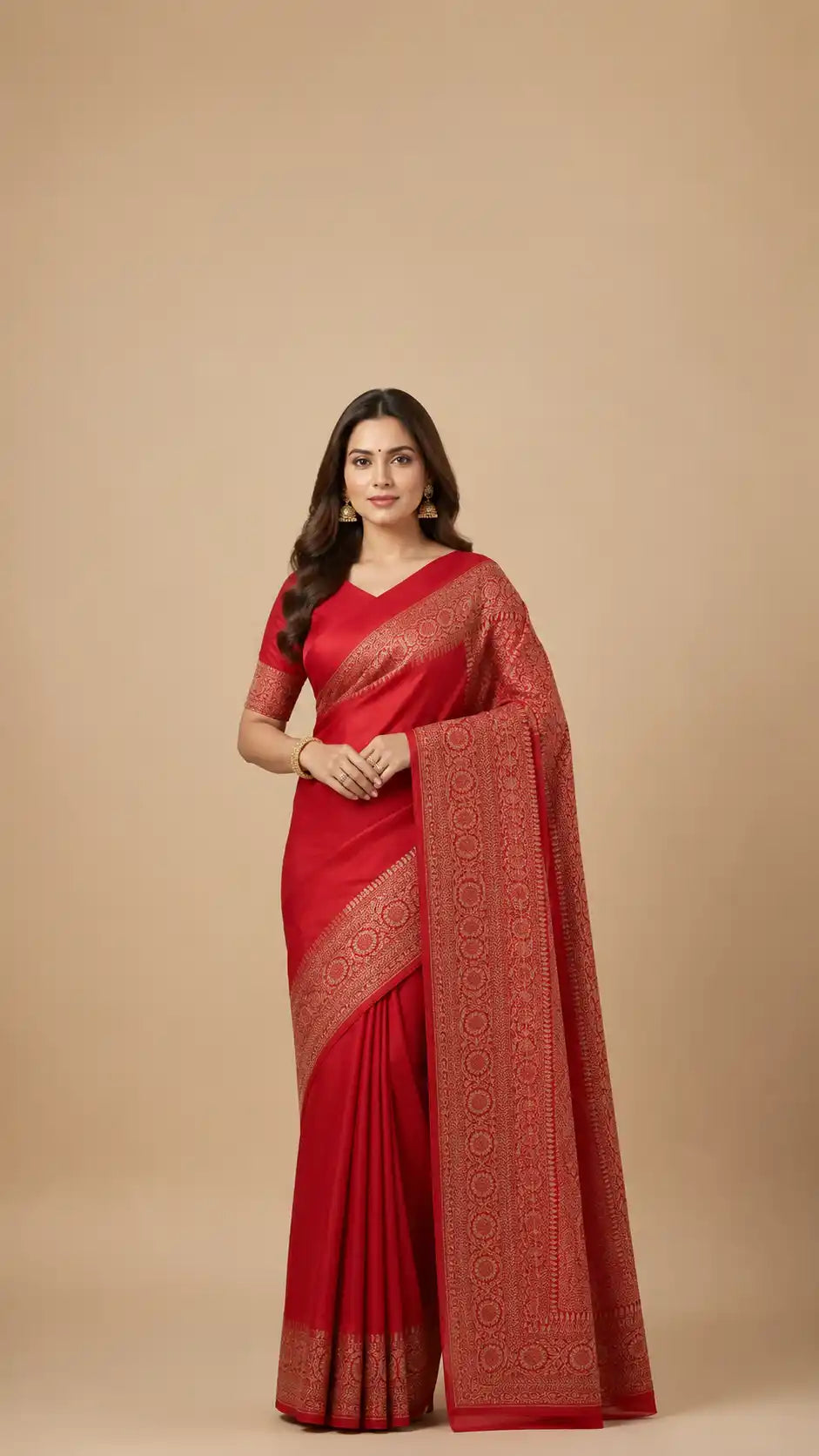 Red Banarasi Crepe Silk Saree | Pure Silk Gold Zari Wedding Saree | Designer Party Wear