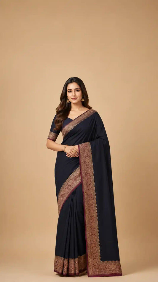 Crepe Banarasi Silk Saree | Rich Zari Border & Contrast Pallu