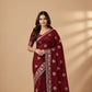 Maroon Banarasi Semi Crepe Saree | Gold Zari Bird Border Saree | Wedding & Party Wear Silk